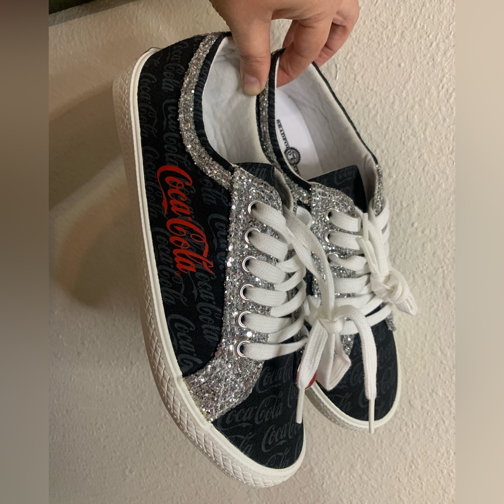 Coca Cola Women's Glitter Black Sneakers the Bradford exchange